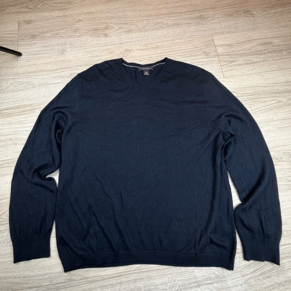 Banana Republic Mens V Neck Sweater Silk Cashmere Navy‎ Blue Size L